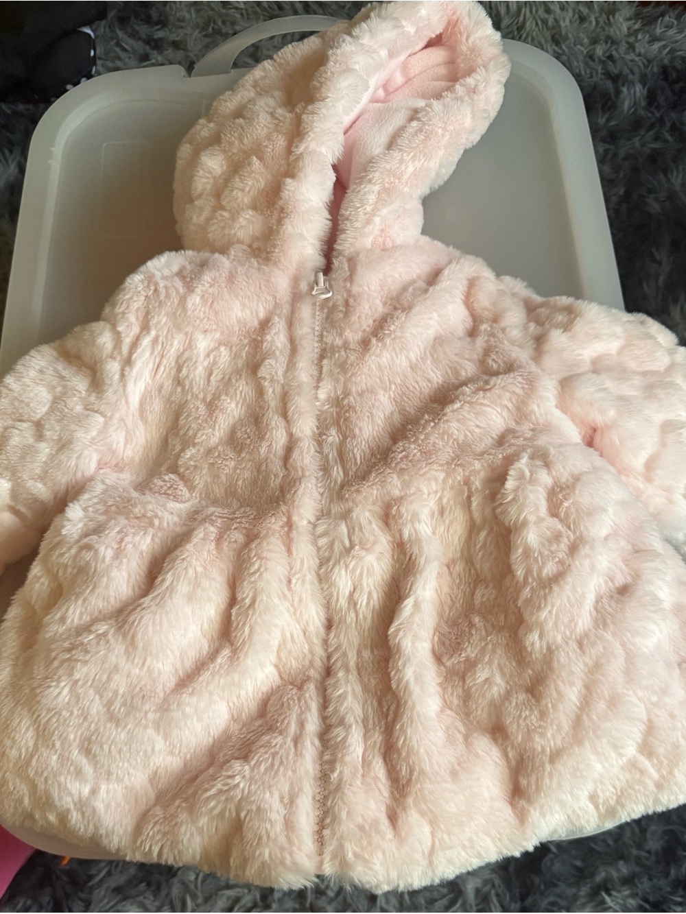First Impressions Plush Hooded Faux Fur Puffer Jacket - Light Pink